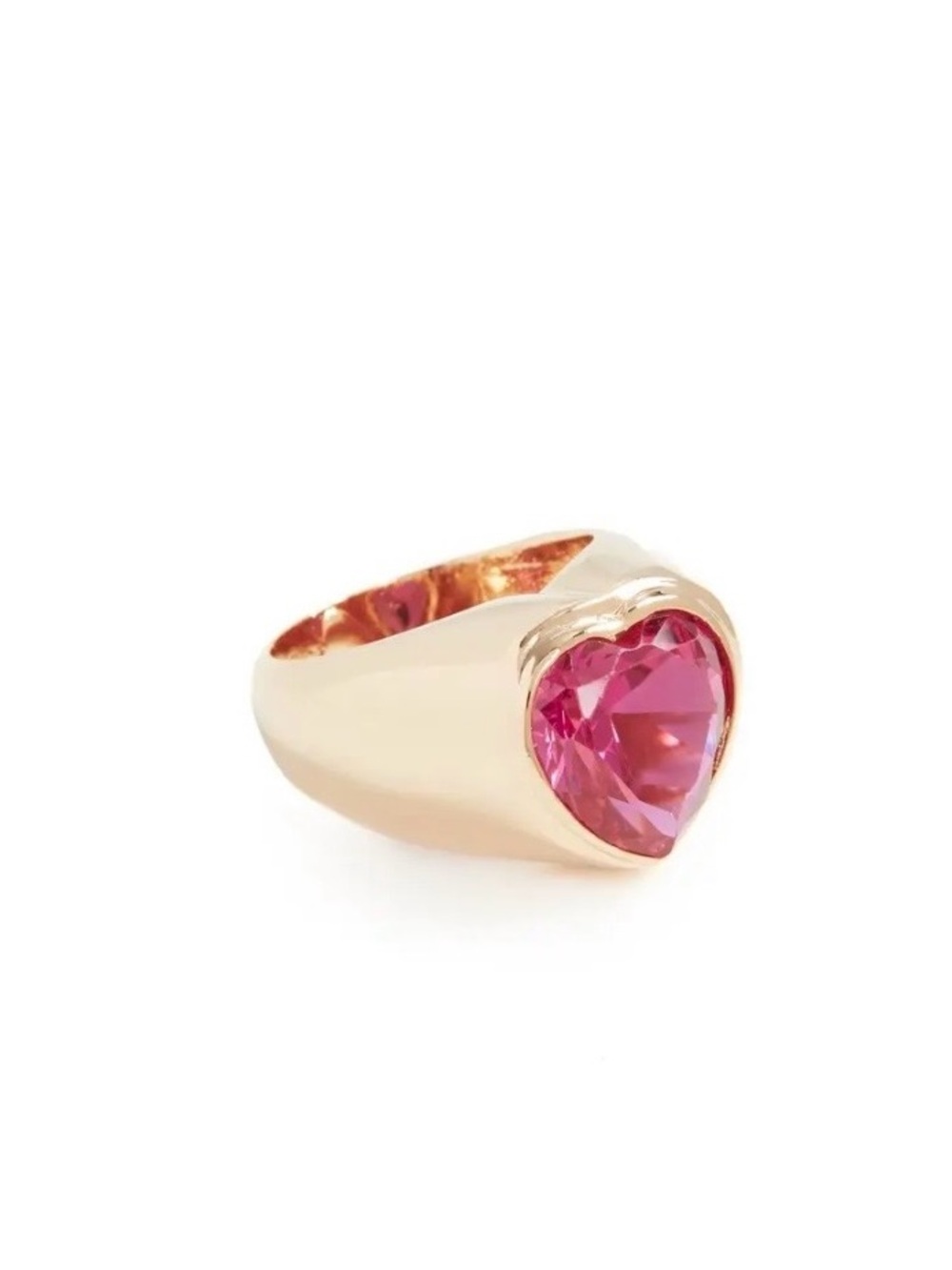 Timeless Pearly 24K Gold-Plated Signet Ring with Pink Heart Crystal